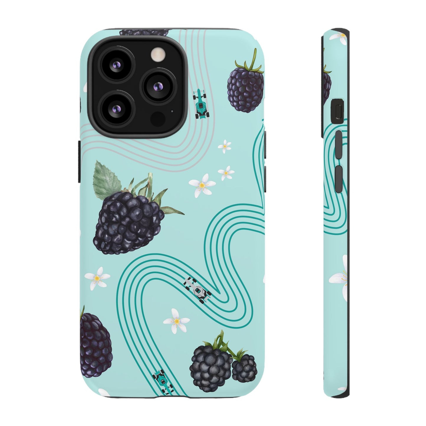 Teal F1 Mercedes and Blackberries Phone Case , Trendy F1 Gift, Formula 1 Gift, Cute Fruit F1 Phone Case, Unique Phone Case