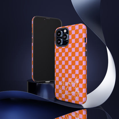 Simply Lovely Orange and Pink Checkered F1 Phone Case Design, Trendy F1 Gift, Formula 1 Gift, Cute F1 Phone Case