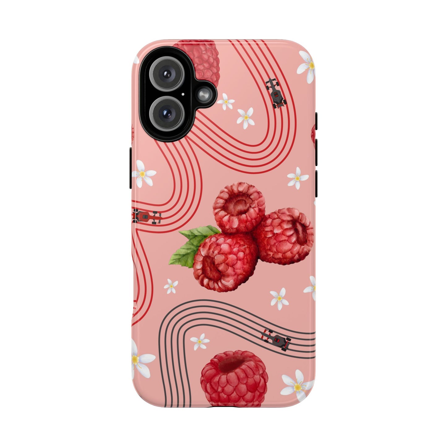 Red F1 Haas and Raspberries Phone Case, Trendy F1 Gift, Formula 1 Gift, Cute Fruit F1 Phone Case, Unique Phone Case