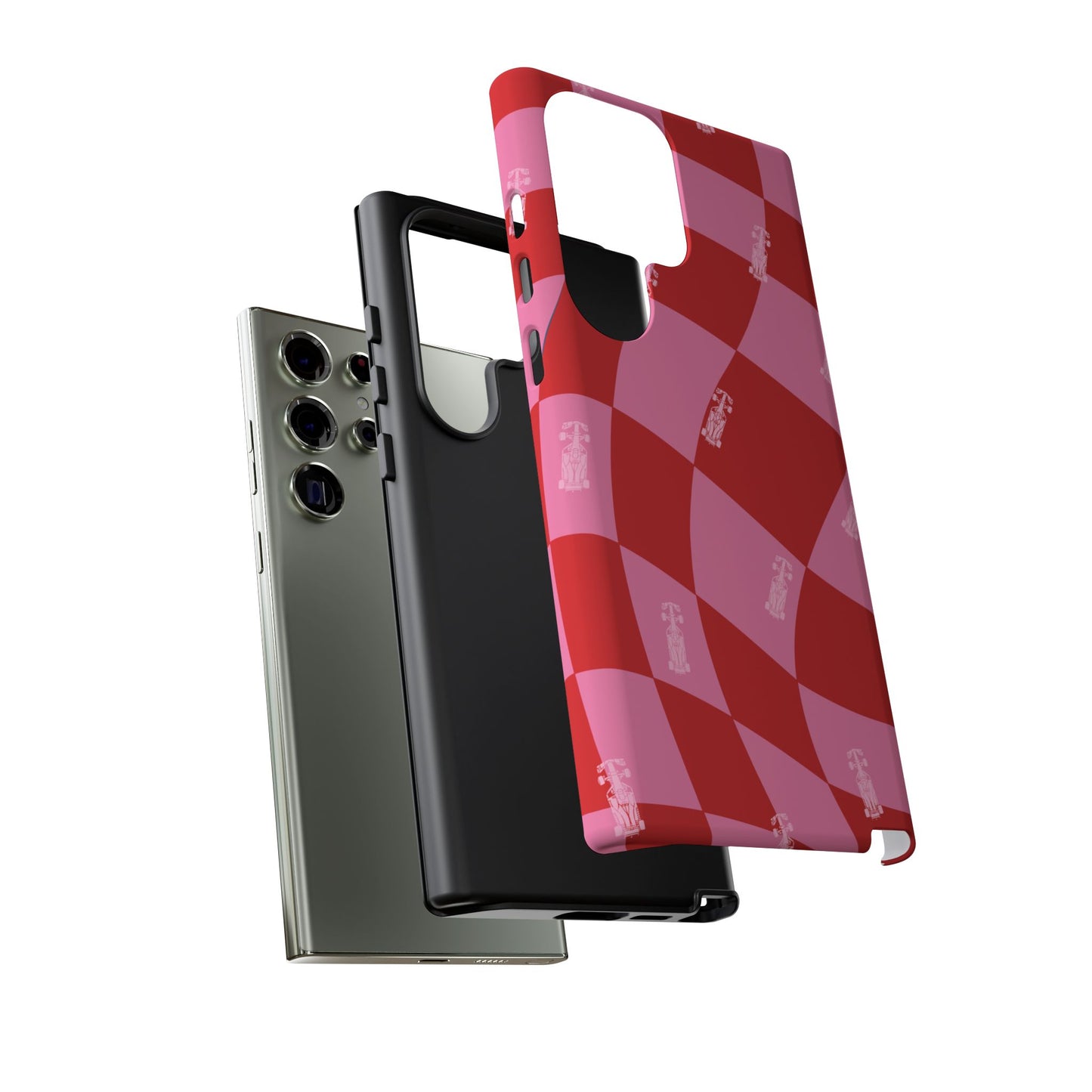 F1 Phone Case Pink and Red Checkerboard Design, Trendy F1 Gift, Girly Formula 1 Gift, Cute F1 Phone Case, Unique Formula One Phone Case