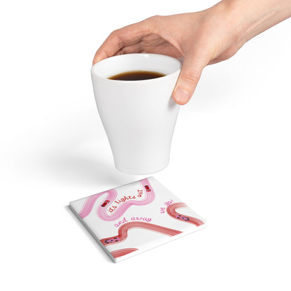 Red and Pink F1 Ceramic Coaster | Curved Tracks with Tiny Cars