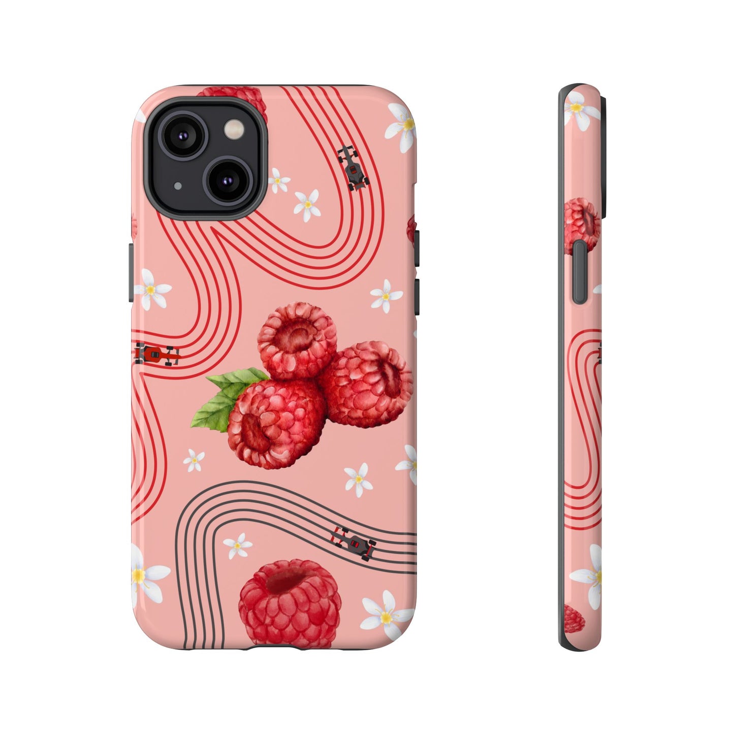 Red F1 Haas and Raspberries Phone Case, Trendy F1 Gift, Formula 1 Gift, Cute Fruit F1 Phone Case, Unique Phone Case