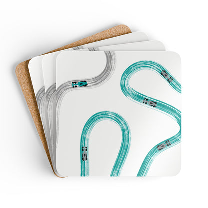 F1 Mercedes Teal and Silver Corkwood Coaster Set of 4 | Formula 1 Coaster Set