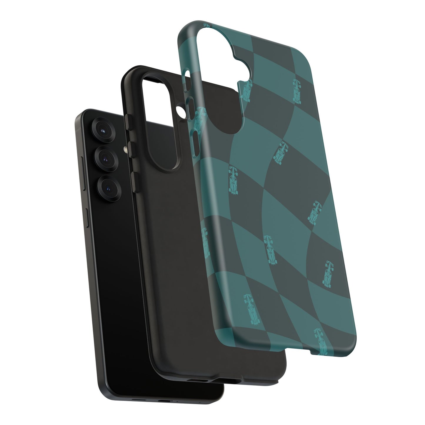 F1 Phone Case Teal Checkered Design, Trendy F1 Gift, Formula 1 Gift, Cute F1 Phone Case, Unique Formula One Phone Case