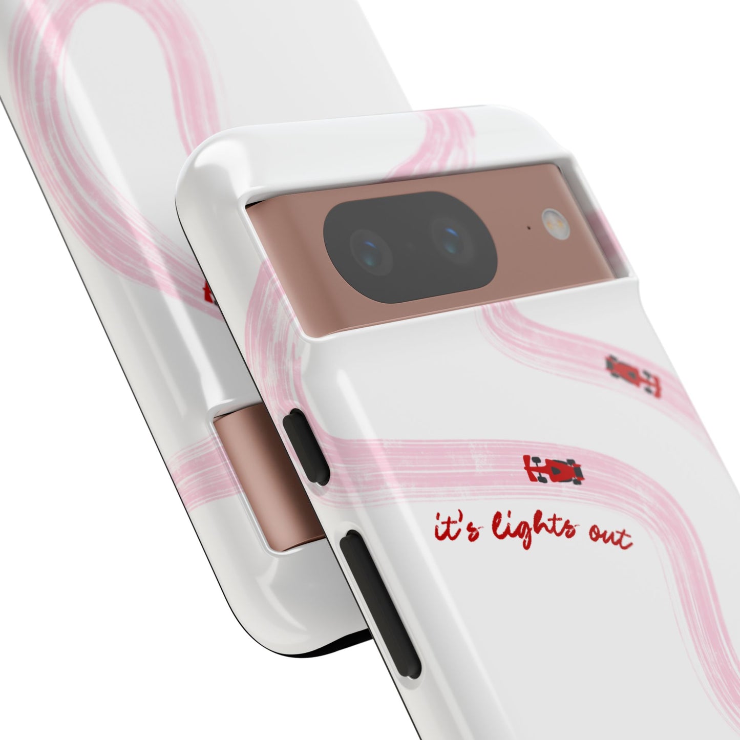 F1 Phone Case Pink and Red Painted "its lights out and away we go", Trendy F1 Gift, Formula 1 Gift, Cute F1 Phone Case, Unique Phone Case
