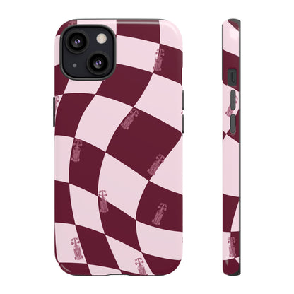 F1 Phone Case Pink Checkered Design, Trendy F1 Gift, Formula 1 Gift, Cute F1 Phone Case, Unique Formula One Phone Case