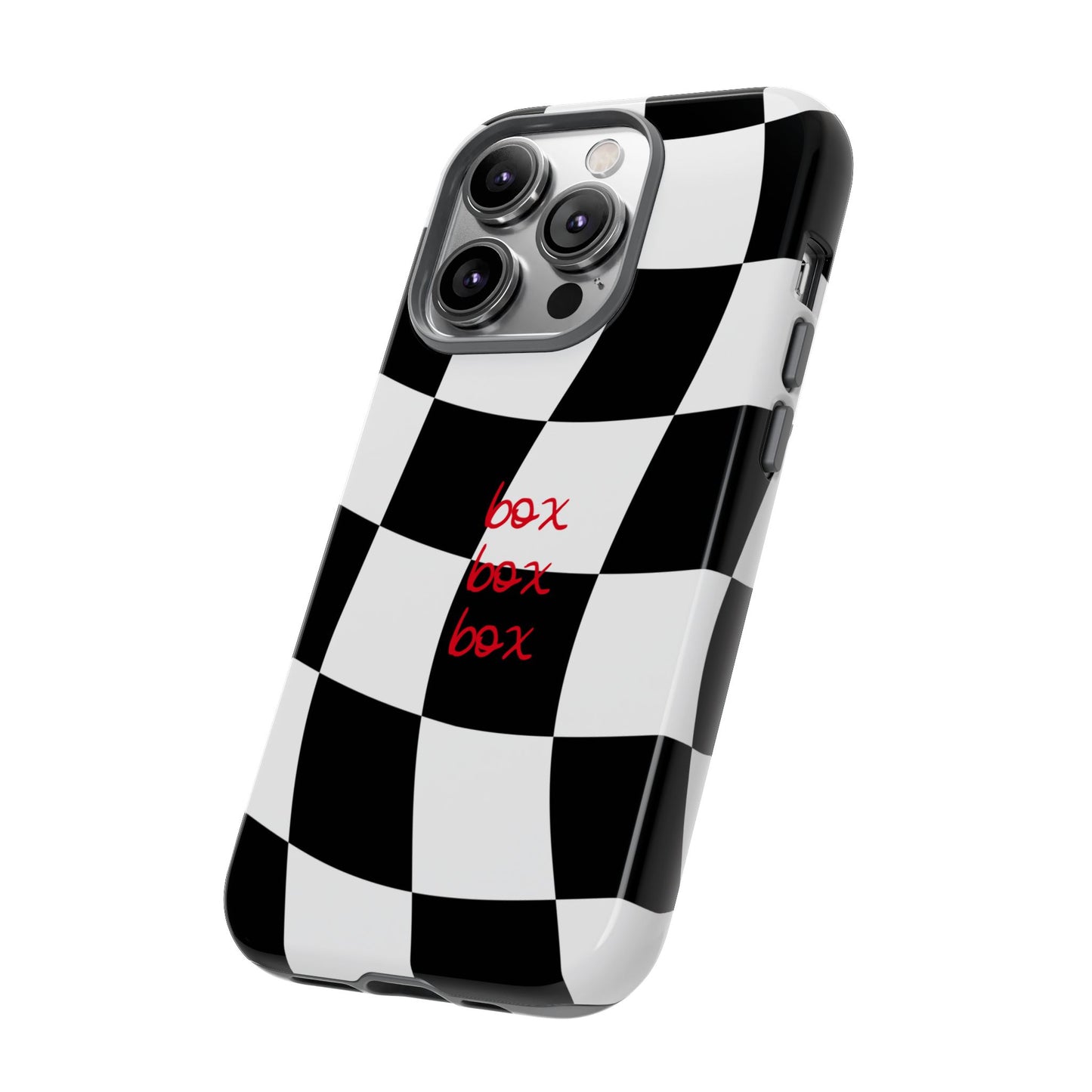 Black and Red Checkered F1 Phone Case, Box Box Box F1 Phone Case