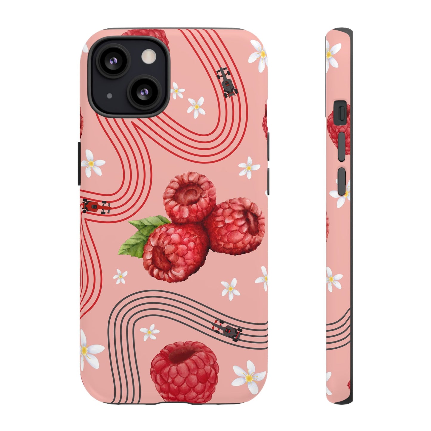 Red F1 Haas and Raspberries Phone Case, Trendy F1 Gift, Formula 1 Gift, Cute Fruit F1 Phone Case, Unique Phone Case