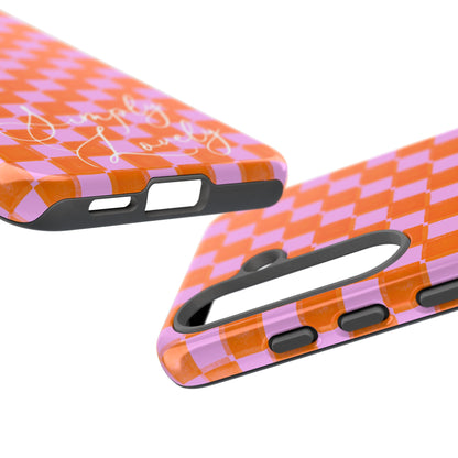 Simply Lovely Orange and Pink Checkered F1 Phone Case Design, Trendy F1 Gift, Formula 1 Gift, Cute F1 Phone Case