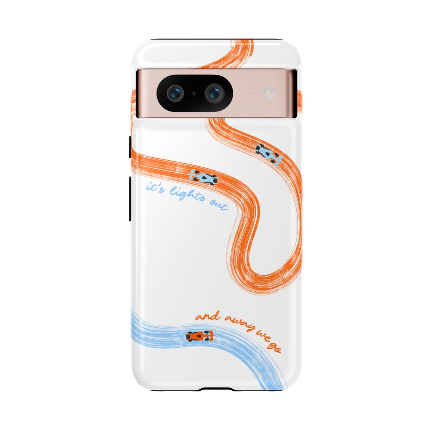 McLaren F1 Phone Case Orange and Blue Painted "its lights out and away we go", Trendy F1 Gift, Formula 1 Gift, Cute F1 Phone Case