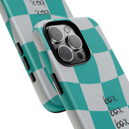 Mercedes Teal and Grey Checkered F1 Phone Case, Box Box Box F1 Phone Case