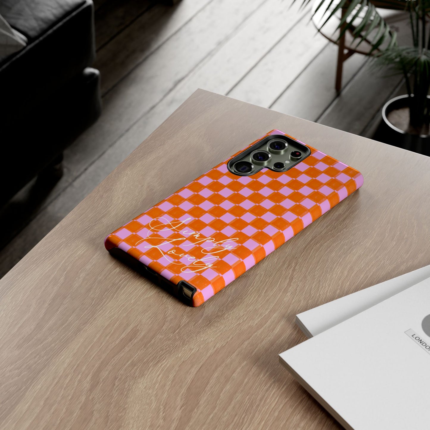 Simply Lovely Orange and Pink Checkered F1 Phone Case Design, Trendy F1 Gift, Formula 1 Gift, Cute F1 Phone Case