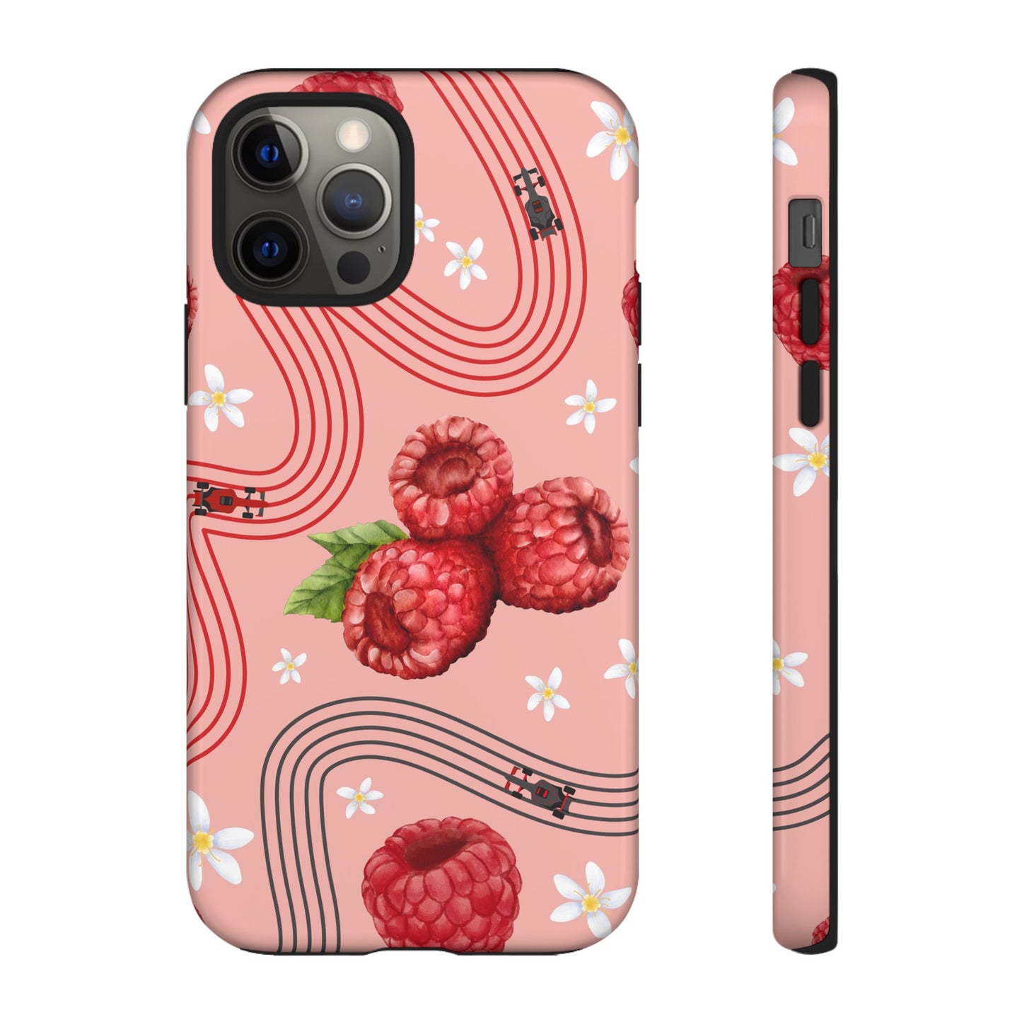 Red F1 Haas and Raspberries Phone Case, Trendy F1 Gift, Formula 1 Gift, Cute Fruit F1 Phone Case, Unique Phone Case