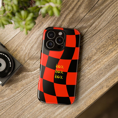 F1 Ferrari Black and Red Checkered Phone Case, Box Box Box F1 Phone Case
