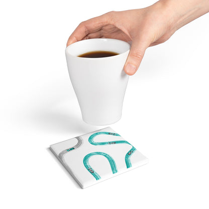 F1 Mercedes Ceramic Coaster - Teal and Gray Painted Tracks