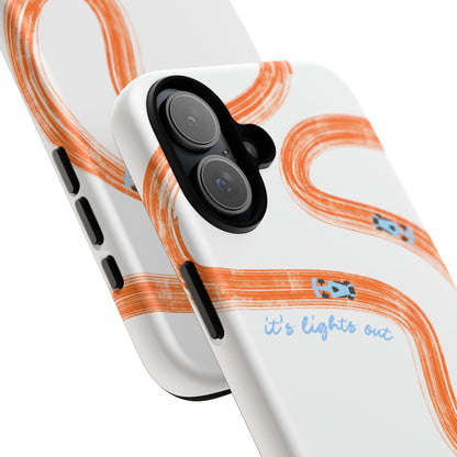 McLaren F1 Phone Case Orange and Blue Painted "its lights out and away we go", Trendy F1 Gift, Formula 1 Gift, Cute F1 Phone Case