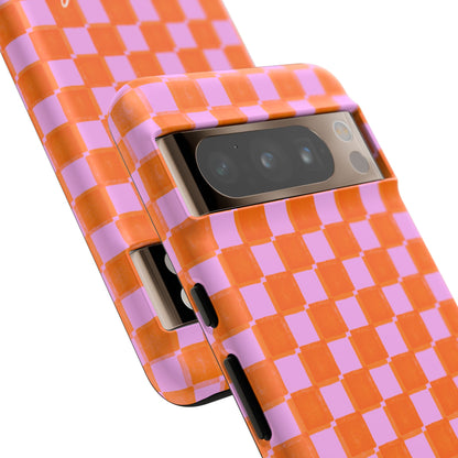 Simply Lovely Orange and Pink Checkered F1 Phone Case Design, Trendy F1 Gift, Formula 1 Gift, Cute F1 Phone Case