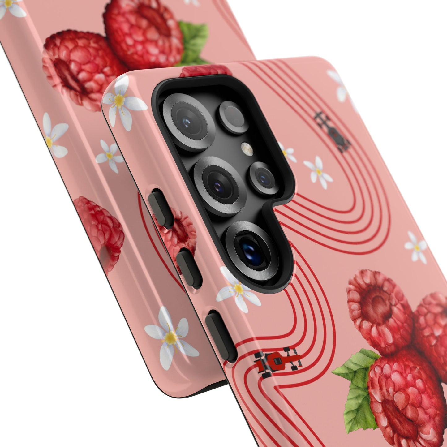 Red F1 Haas and Raspberries Phone Case, Trendy F1 Gift, Formula 1 Gift, Cute Fruit F1 Phone Case, Unique Phone Case