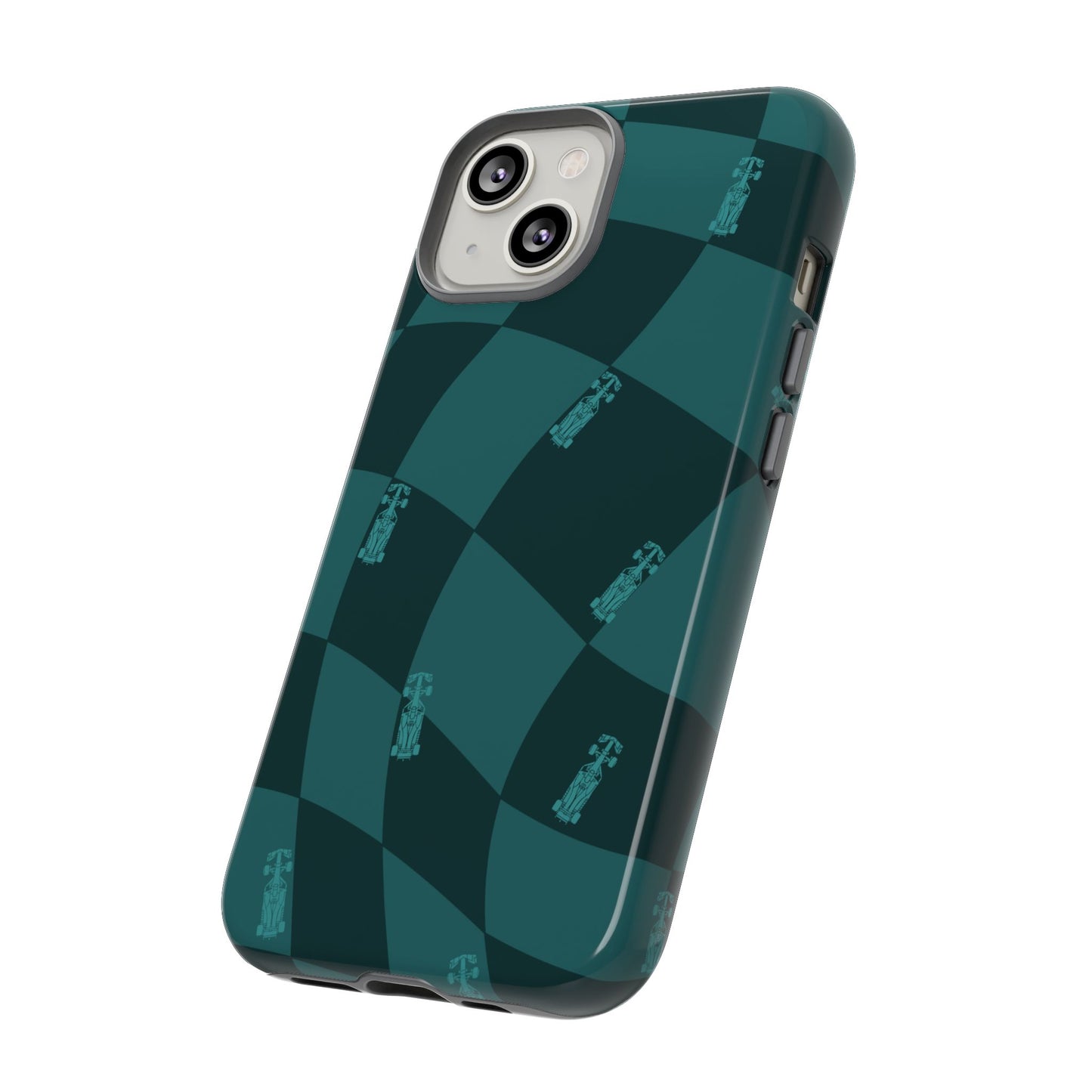 F1 Phone Case Teal Checkered Design, Trendy F1 Gift, Formula 1 Gift, Cute F1 Phone Case, Unique Formula One Phone Case