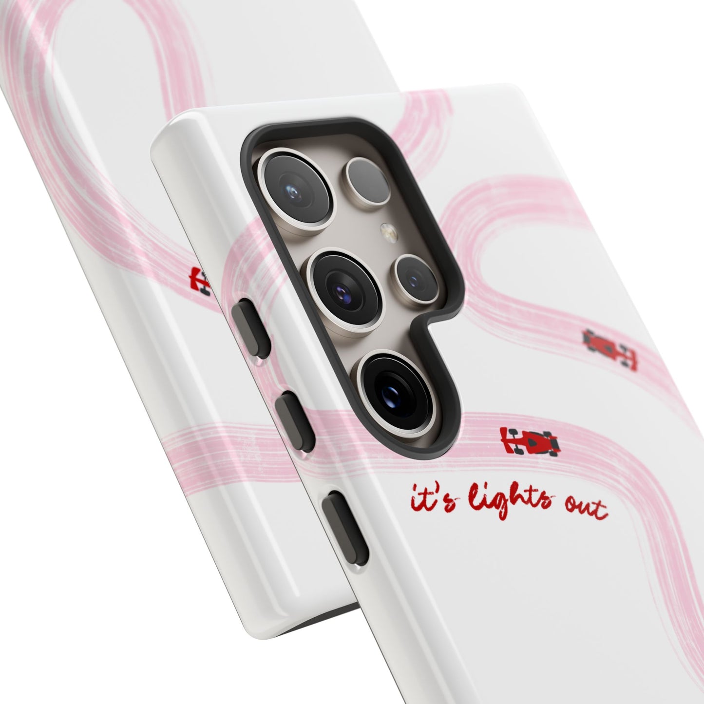 F1 Phone Case Pink and Red Painted "its lights out and away we go", Trendy F1 Gift, Formula 1 Gift, Cute F1 Phone Case, Unique Phone Case