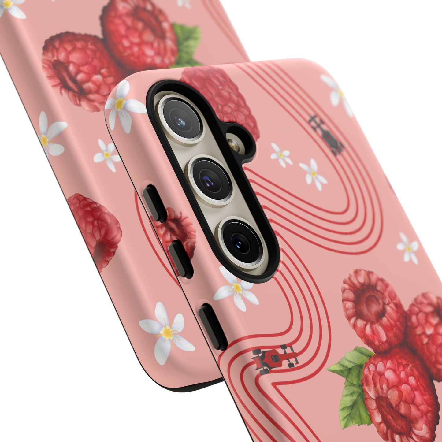 Red F1 Haas and Raspberries Phone Case, Trendy F1 Gift, Formula 1 Gift, Cute Fruit F1 Phone Case, Unique Phone Case