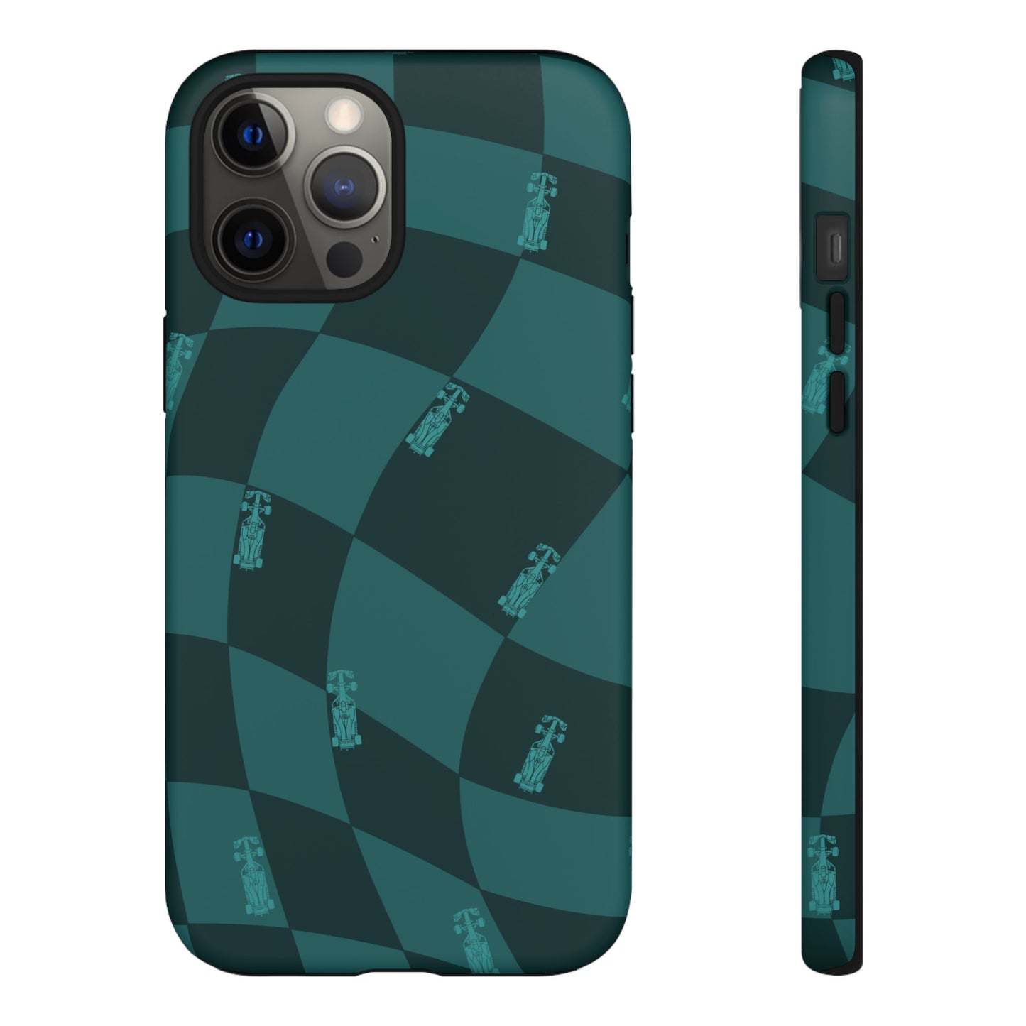 F1 Phone Case Teal Checkered Design, Trendy F1 Gift, Formula 1 Gift, Cute F1 Phone Case, Unique Formula One Phone Case