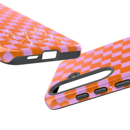 Simply Lovely Orange and Pink Checkered F1 Phone Case Design, Trendy F1 Gift, Formula 1 Gift, Cute F1 Phone Case