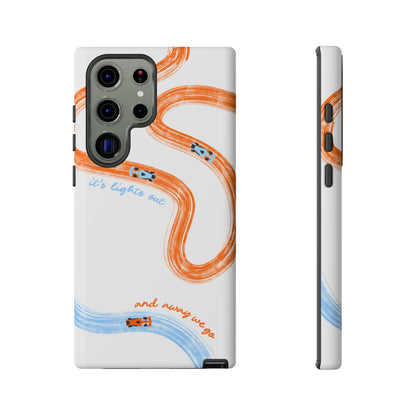 McLaren F1 Phone Case Orange and Blue Painted "its lights out and away we go", Trendy F1 Gift, Formula 1 Gift, Cute F1 Phone Case