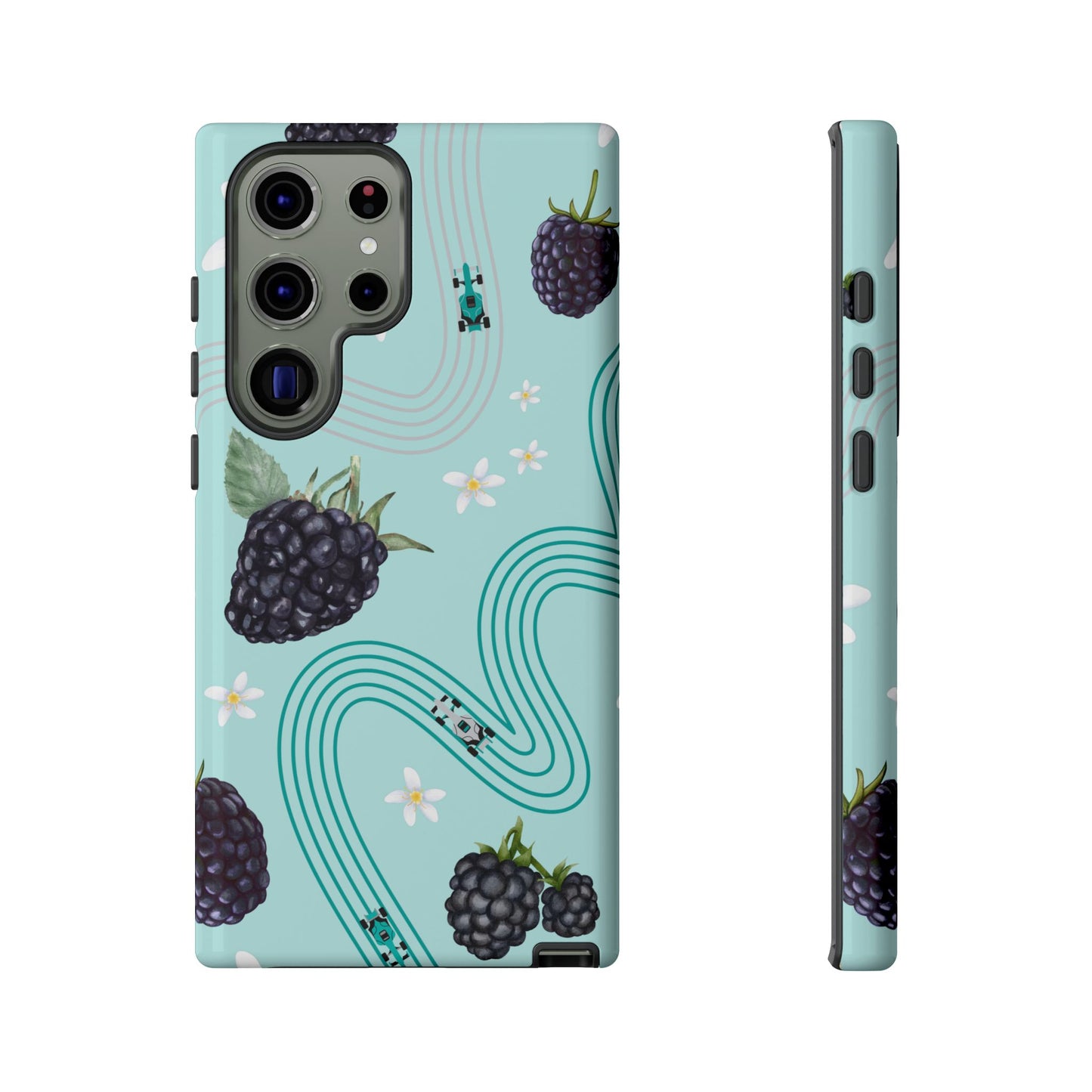 Teal F1 Mercedes and Blackberries Phone Case , Trendy F1 Gift, Formula 1 Gift, Cute Fruit F1 Phone Case, Unique Phone Case