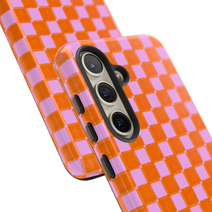 Simply Lovely Orange and Pink Checkered F1 Phone Case Design, Trendy F1 Gift, Formula 1 Gift, Cute F1 Phone Case