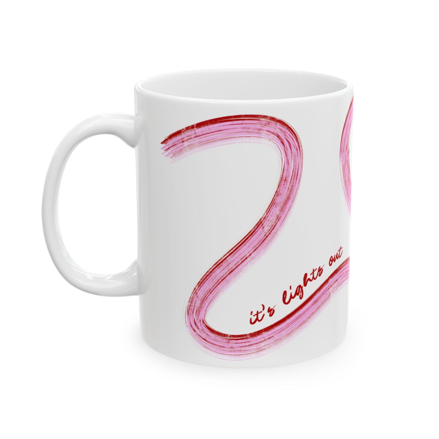 Pink and Red Painted It's Lights Out and Away We Go Mug, Unique Gift for Coffee Lovers, Whimsical Formula 1 Gift