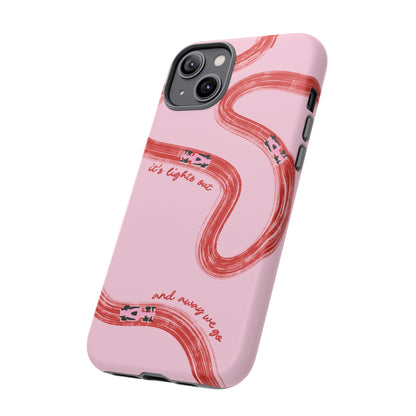 F1 Phone Case Pink and Red Painted "its lights out and away we go", Trendy F1 Gift, Formula 1 Gift, Cute F1 Phone Case, Unique Phone Case