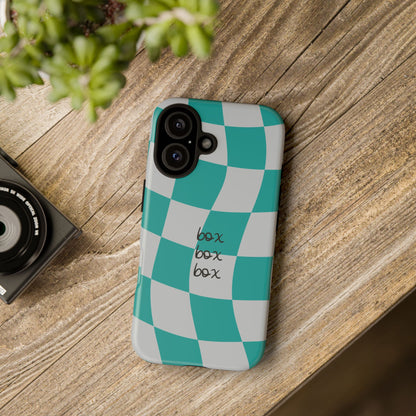 Mercedes Teal and Grey Checkered F1 Phone Case, Box Box Box F1 Phone Case