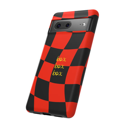 F1 Ferrari Black and Red Checkered Phone Case, Box Box Box F1 Phone Case