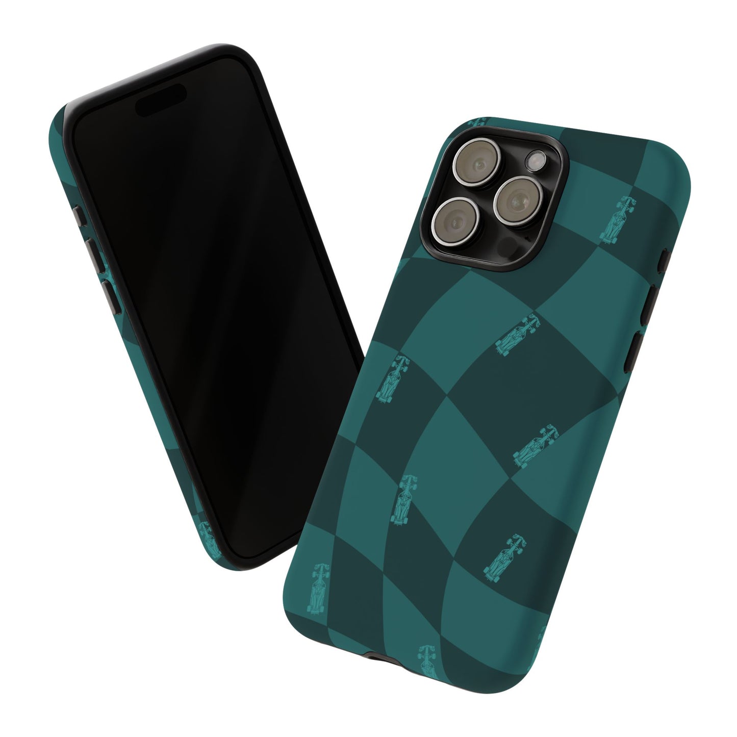 F1 Phone Case Teal Checkered Design, Trendy F1 Gift, Formula 1 Gift, Cute F1 Phone Case, Unique Formula One Phone Case