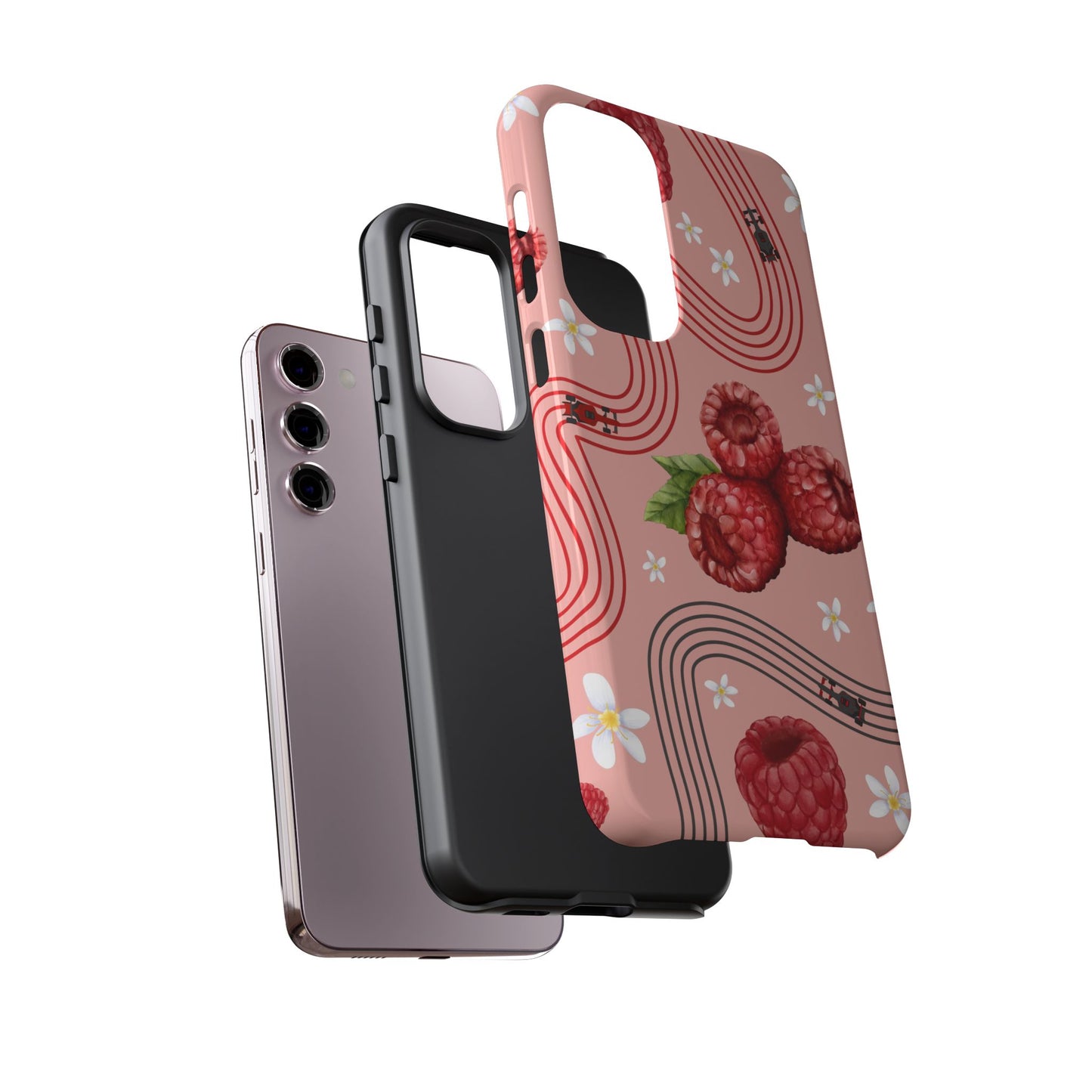 Red F1 Haas and Raspberries Phone Case, Trendy F1 Gift, Formula 1 Gift, Cute Fruit F1 Phone Case, Unique Phone Case