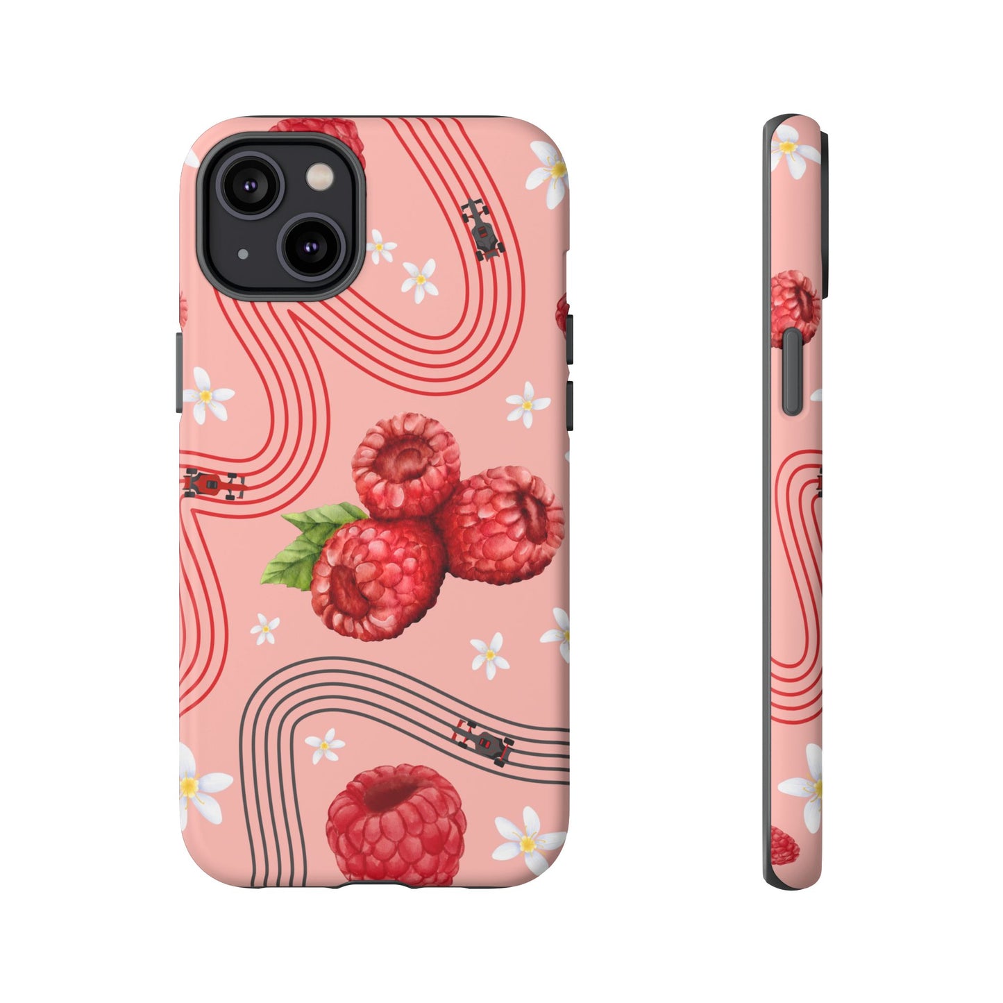 Red F1 Haas and Raspberries Phone Case, Trendy F1 Gift, Formula 1 Gift, Cute Fruit F1 Phone Case, Unique Phone Case