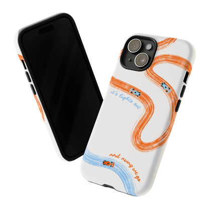 McLaren F1 Phone Case Orange and Blue Painted "its lights out and away we go", Trendy F1 Gift, Formula 1 Gift, Cute F1 Phone Case