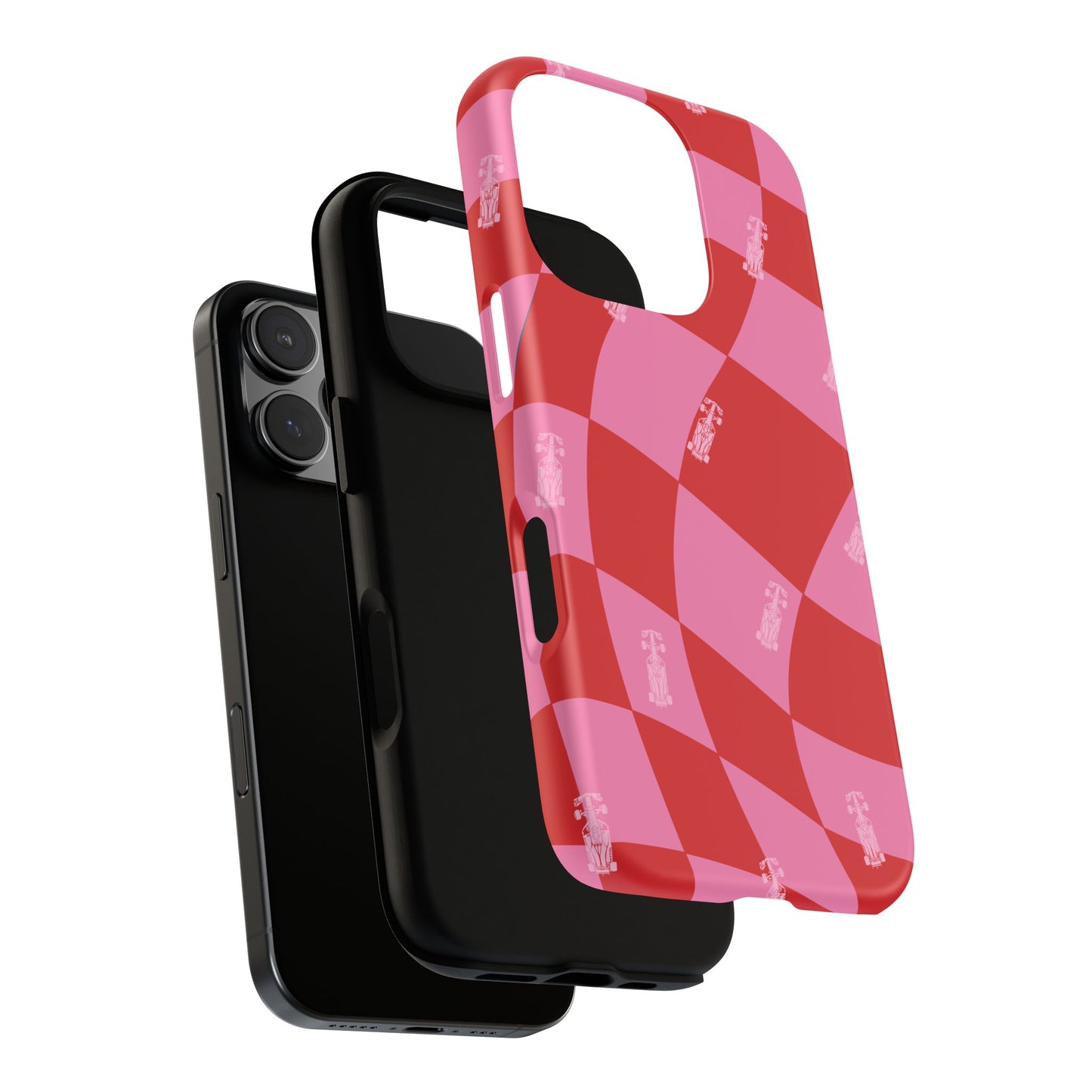 F1 Phone Case Pink and Red Checkerboard Design, Trendy F1 Gift, Girly Formula 1 Gift, Cute F1 Phone Case, Unique Formula One Phone Case