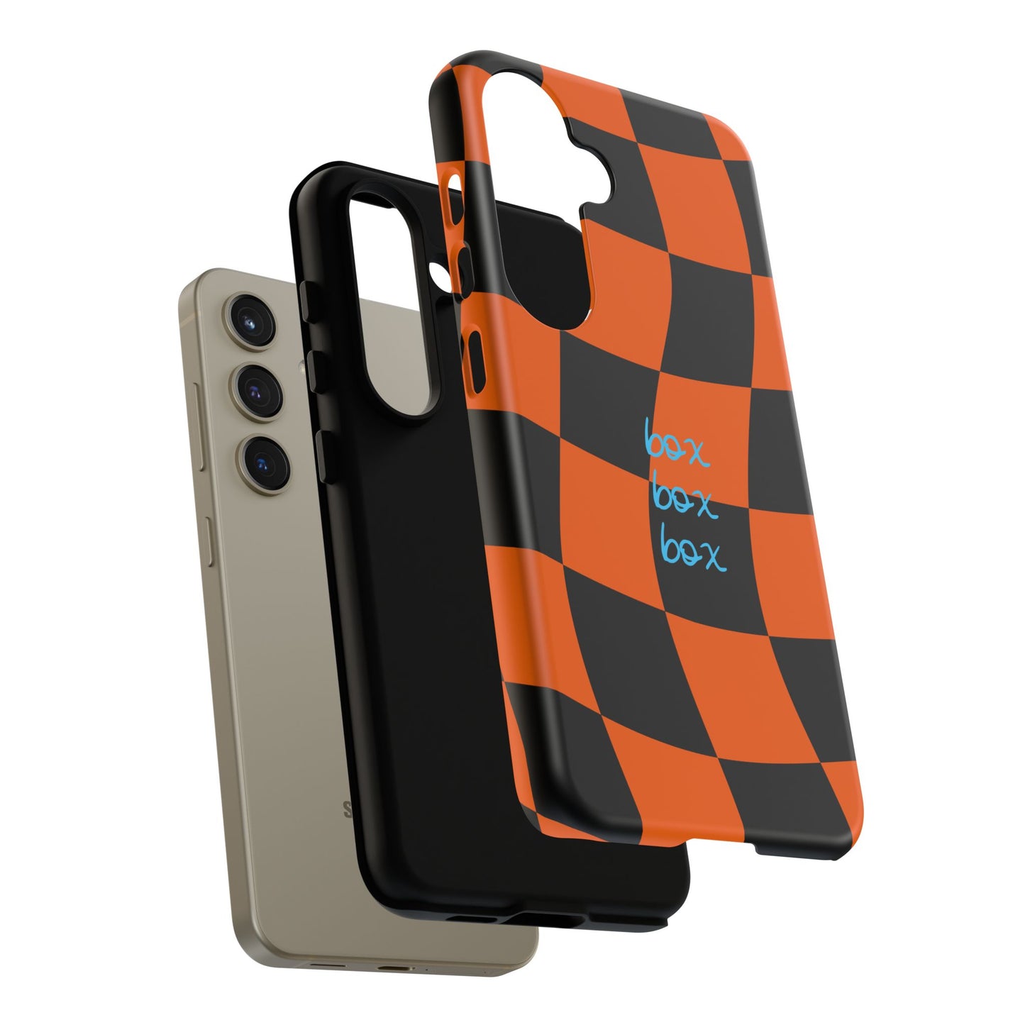 McLaren Orange and Black Checkered F1 Phone Case, Box Box Box F1 Phone Case