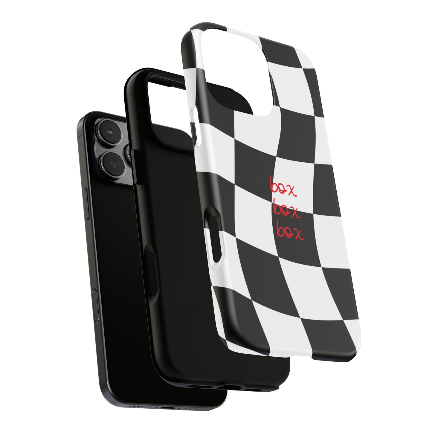 Black and Red Checkered F1 Phone Case, Box Box Box F1 Phone Case
