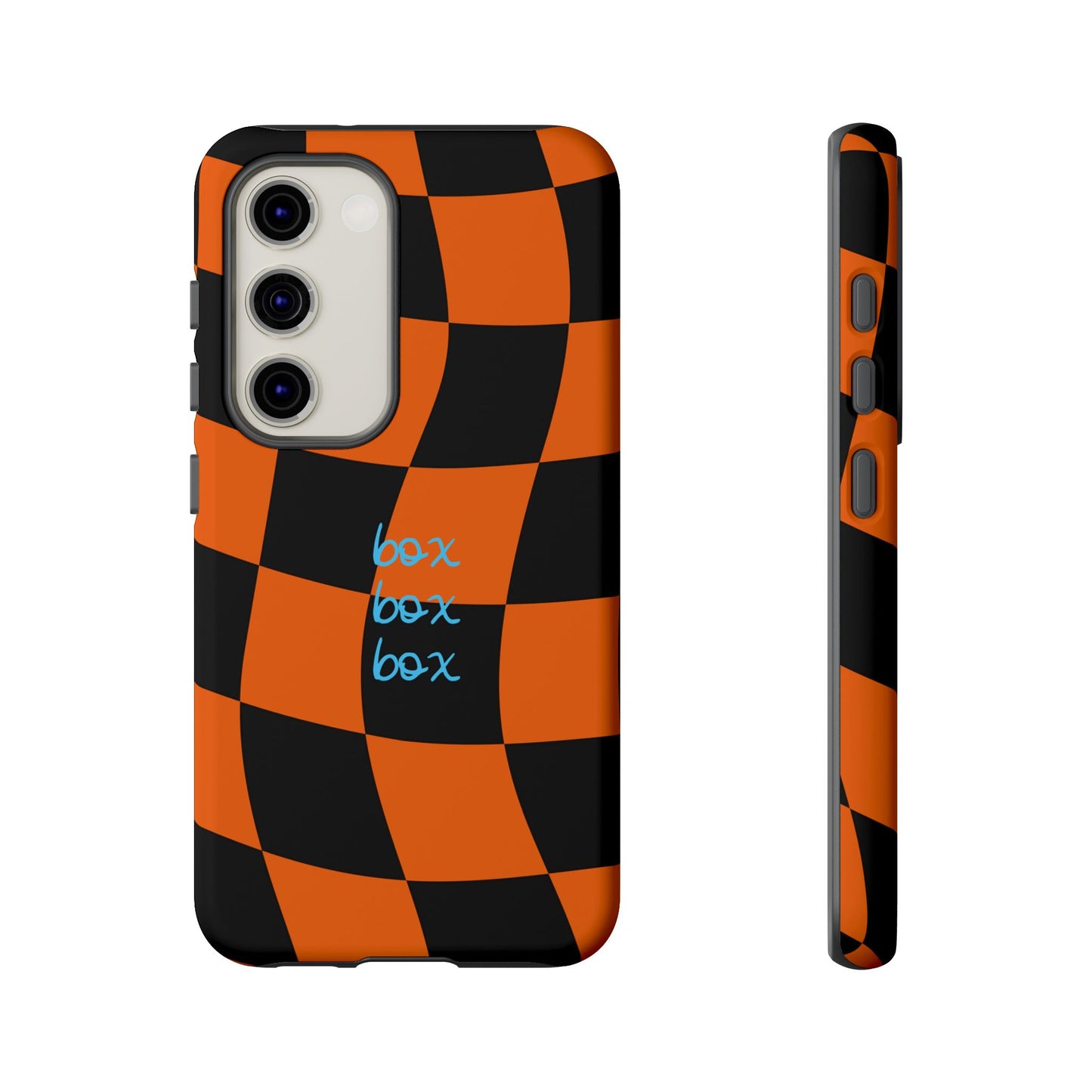 McLaren Orange and Black Checkered F1 Phone Case, Box Box Box F1 Phone Case