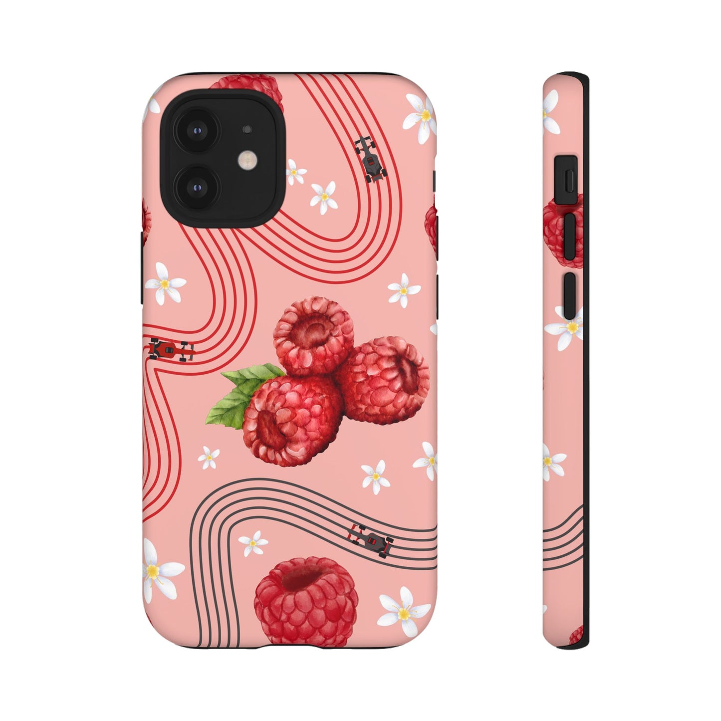 Red F1 Haas and Raspberries Phone Case, Trendy F1 Gift, Formula 1 Gift, Cute Fruit F1 Phone Case, Unique Phone Case