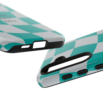 Mercedes Teal and Grey Checkered F1 Phone Case, Box Box Box F1 Phone Case