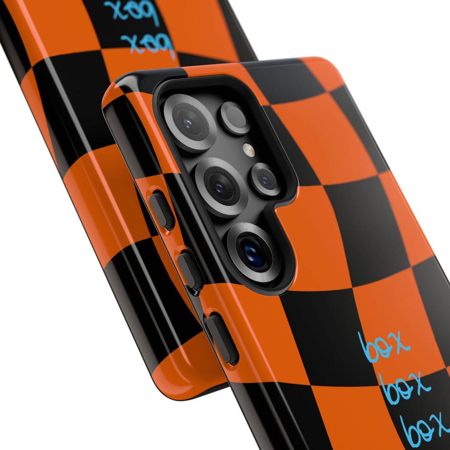 McLaren Orange and Black Checkered F1 Phone Case, Box Box Box F1 Phone Case