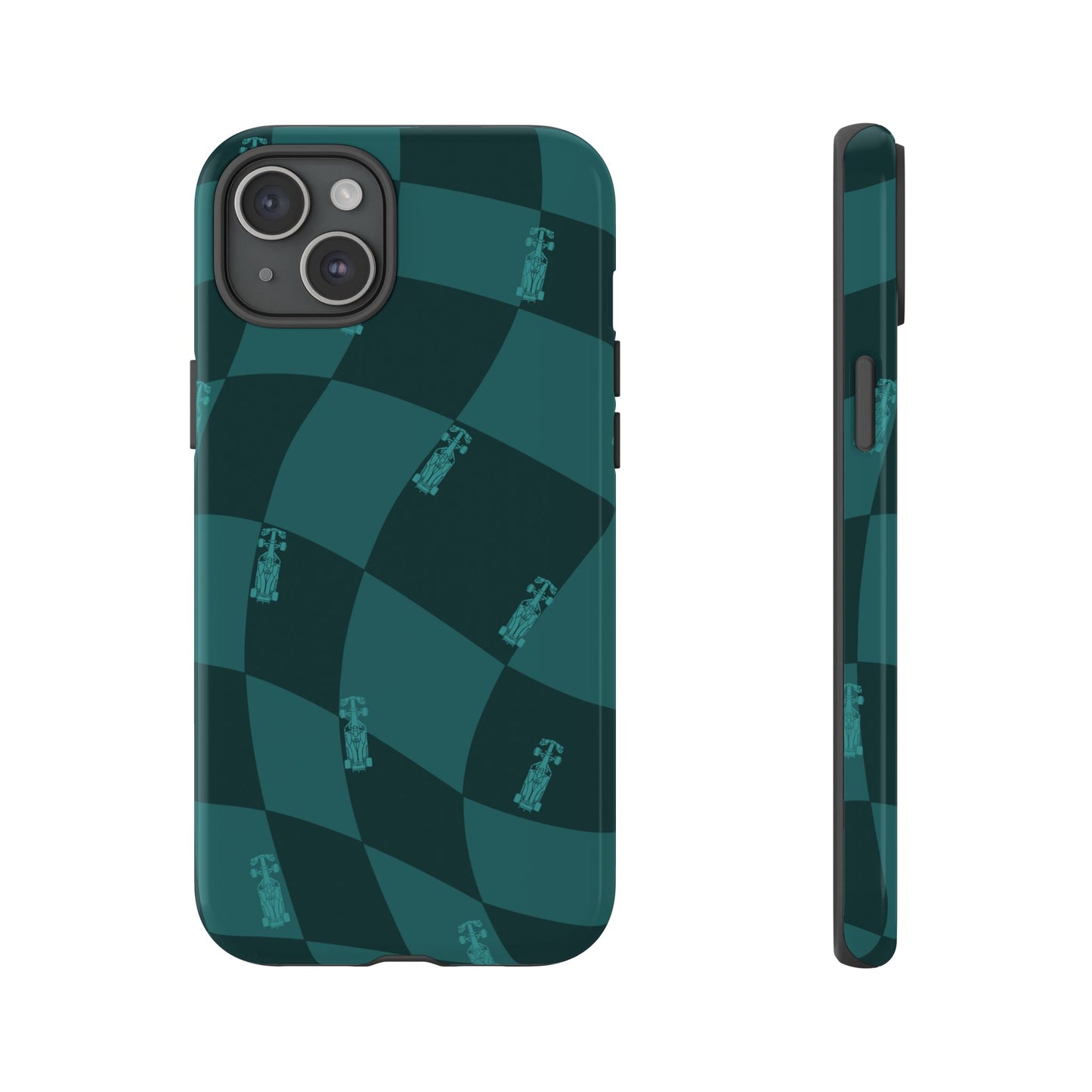 F1 Phone Case Teal Checkered Design, Trendy F1 Gift, Formula 1 Gift, Cute F1 Phone Case, Unique Formula One Phone Case