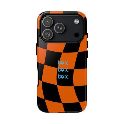 McLaren Orange and Black Checkered F1 Phone Case, Box Box Box F1 Phone Case