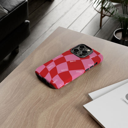 F1 Phone Case Pink and Red Checkerboard Design, Trendy F1 Gift, Girly Formula 1 Gift, Cute F1 Phone Case, Unique Formula One Phone Case