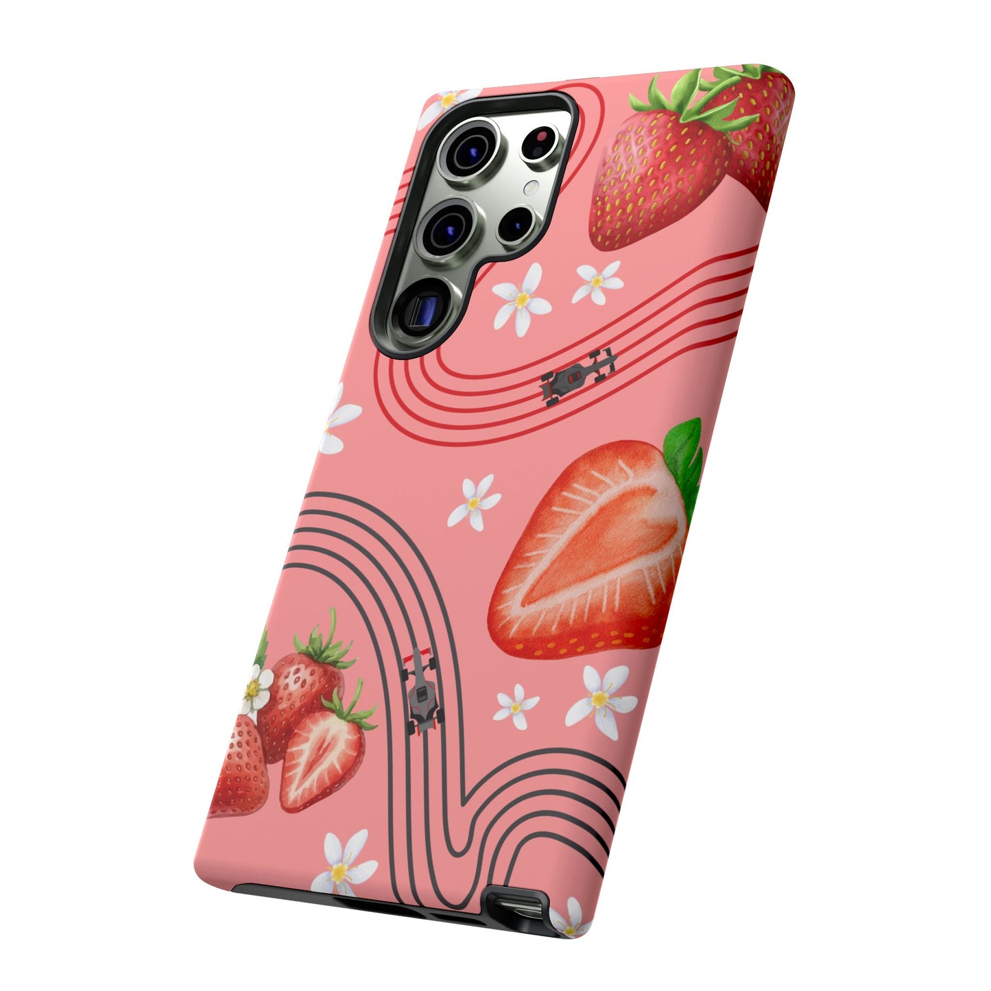 Red F1 Audi and Strawberries Phone Case, Trendy F1 Gift, Formula 1 Gift, Cute Fruit F1 Phone Case, Unique Phone Case