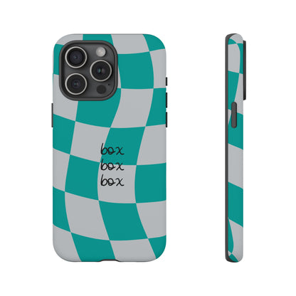 Mercedes Teal and Grey Checkered F1 Phone Case, Box Box Box F1 Phone Case
